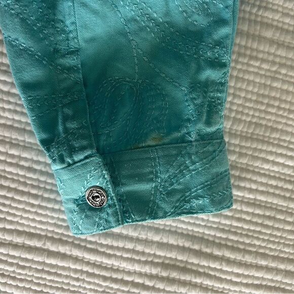 Studio Works Women’s Turquoise Blue Embellished Jacket 100% Cotton Size Large - Picture 8 of 14